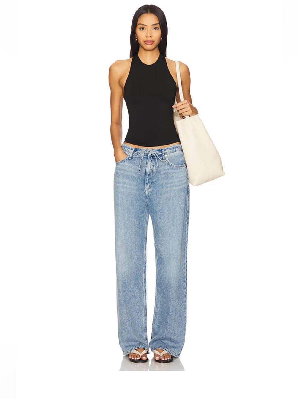 Rag & Bone Featherweight Phoebe Drawstring Wide Leg Jeans in Tilden XS - Picture 2 of 8